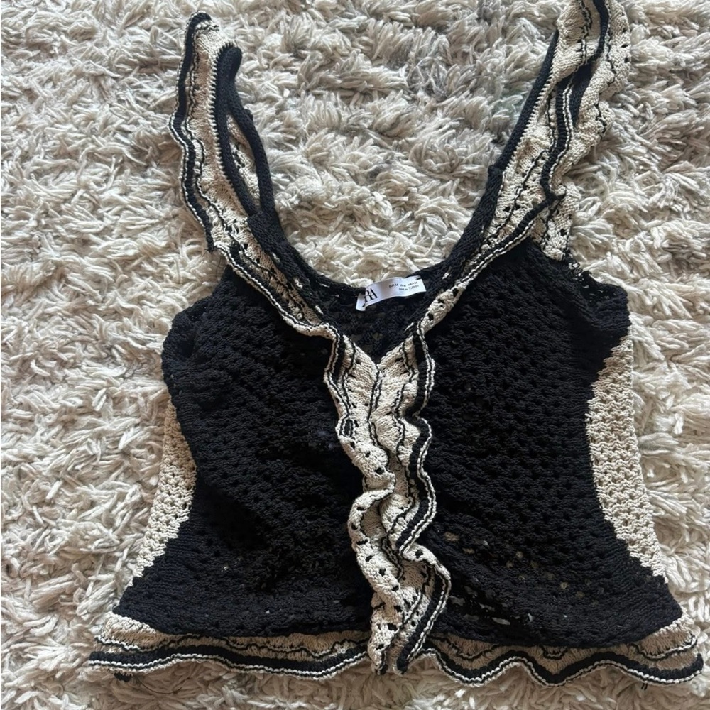Black and nude crotchet Zara top